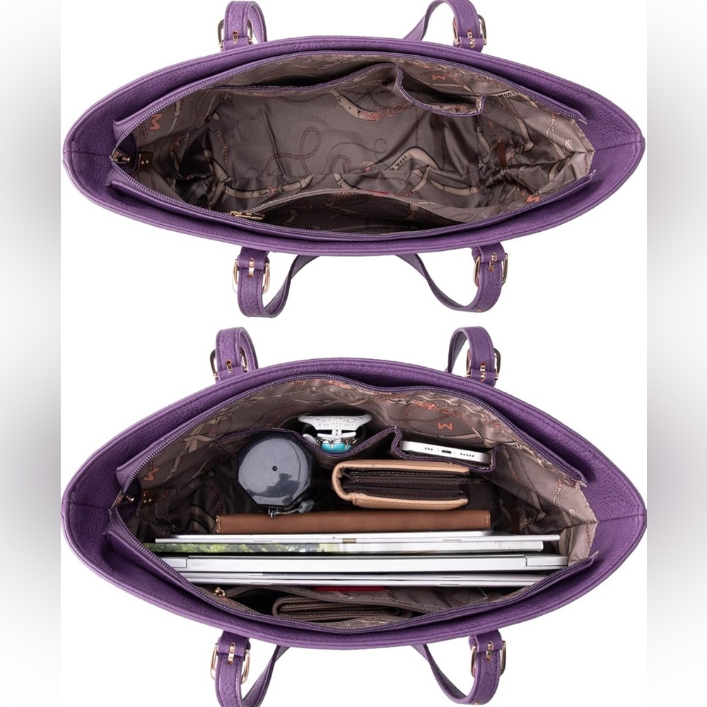 Purple Montana West Fashion 3 pcs Handbag Set girafe Print Tote Bag Conc… - Picture 4 of 4